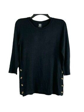 BOBEAU Women Pullover Side Button Crew Neck Top Size S